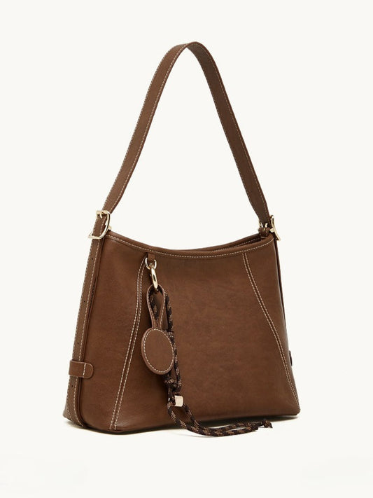 Women's Full-Grain Cowhide Contrast Stitch Hobo Bag