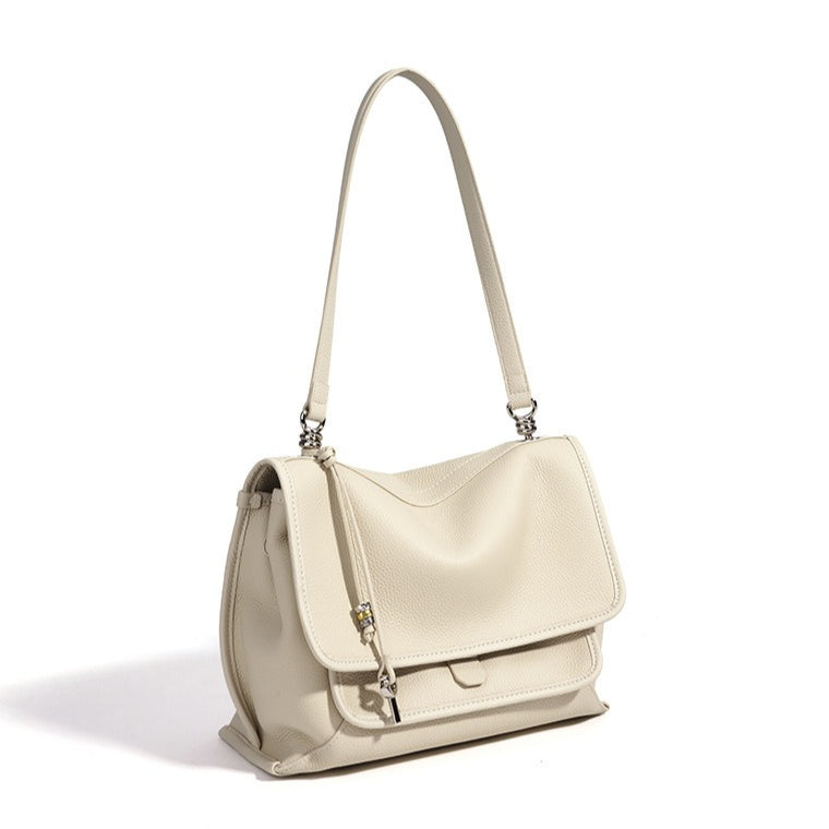 Women's Pebbled Cowhide Flap Messenger Bag with Adjustable Strap