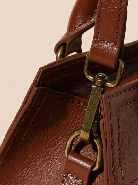 Women's Oil-Waxed Cowhide Turnlock Mini Top Handle Bag