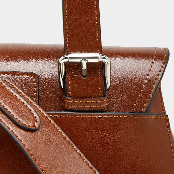 Women's Oil-Waxed Cowhide Convertible Flap Backpack
