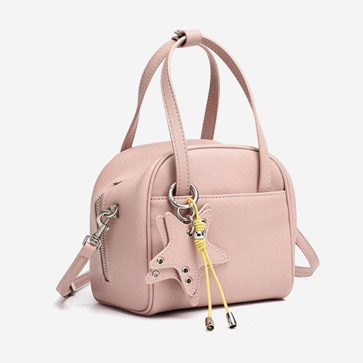 Women's Genuine Leather Mini Boston Bag with Star Charm