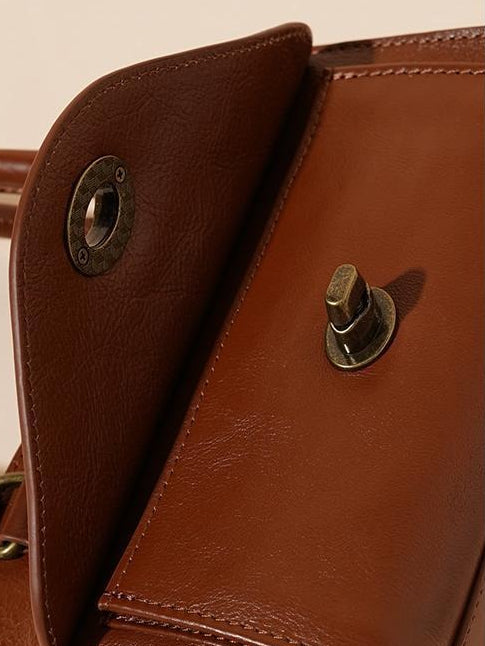 Women's Oil-Waxed Cowhide Turnlock Mini Top Handle Bag