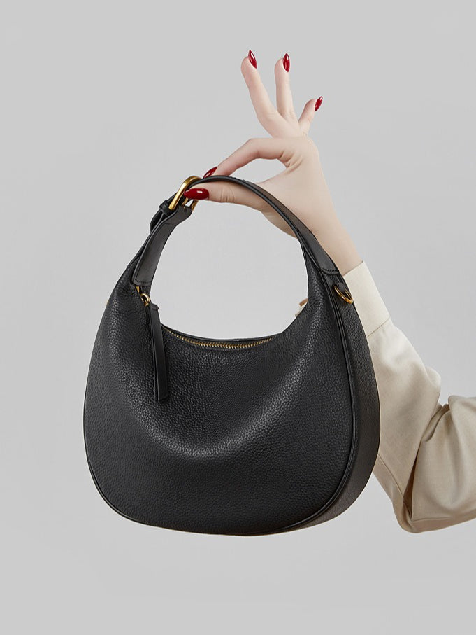 Women's Pebbled Cowhide Crescent Hobo Bag with Convertible Strap