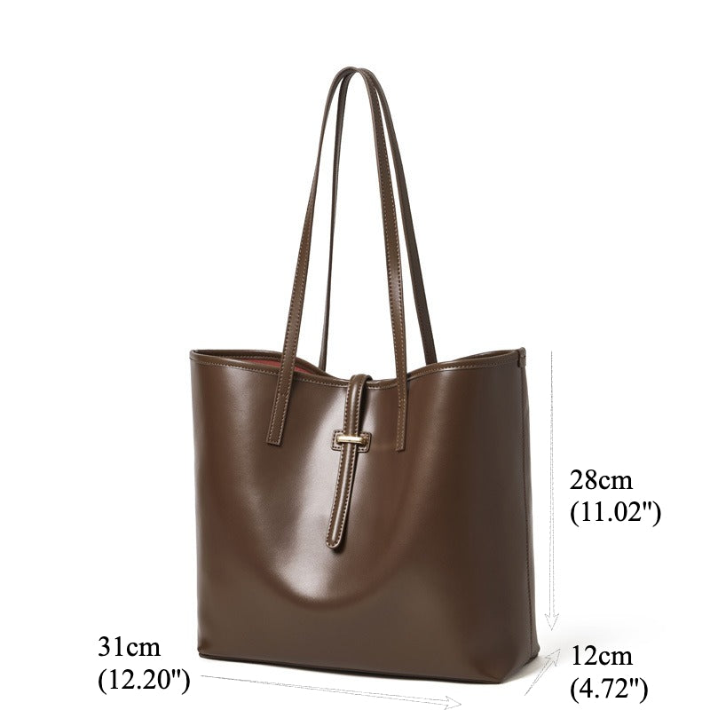 Women's Cowhide Tote Bag Set with Convertible Inner Pouch