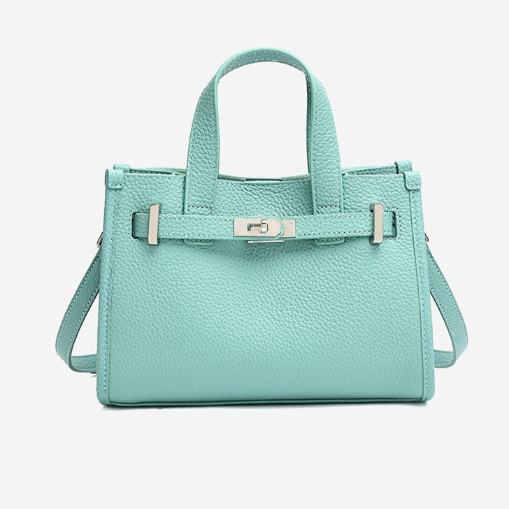 Women's Pebbled Cowhide Kelly Bag with Metal Turn-Lock