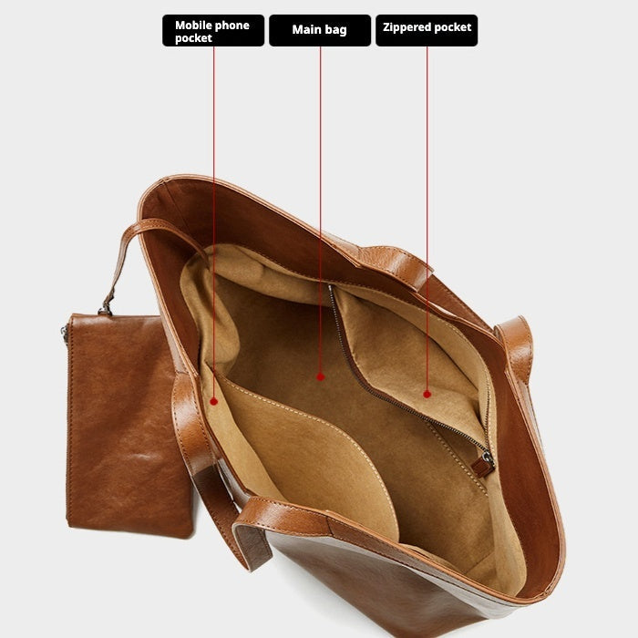 Women's Genuine Leather Open Top Vertical Tote Bag