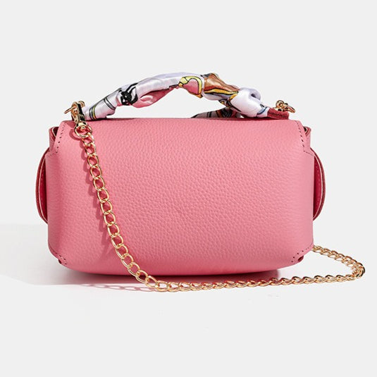 Women's Pebbled Cowhide Scarf Handle Chain Crossbody Bag