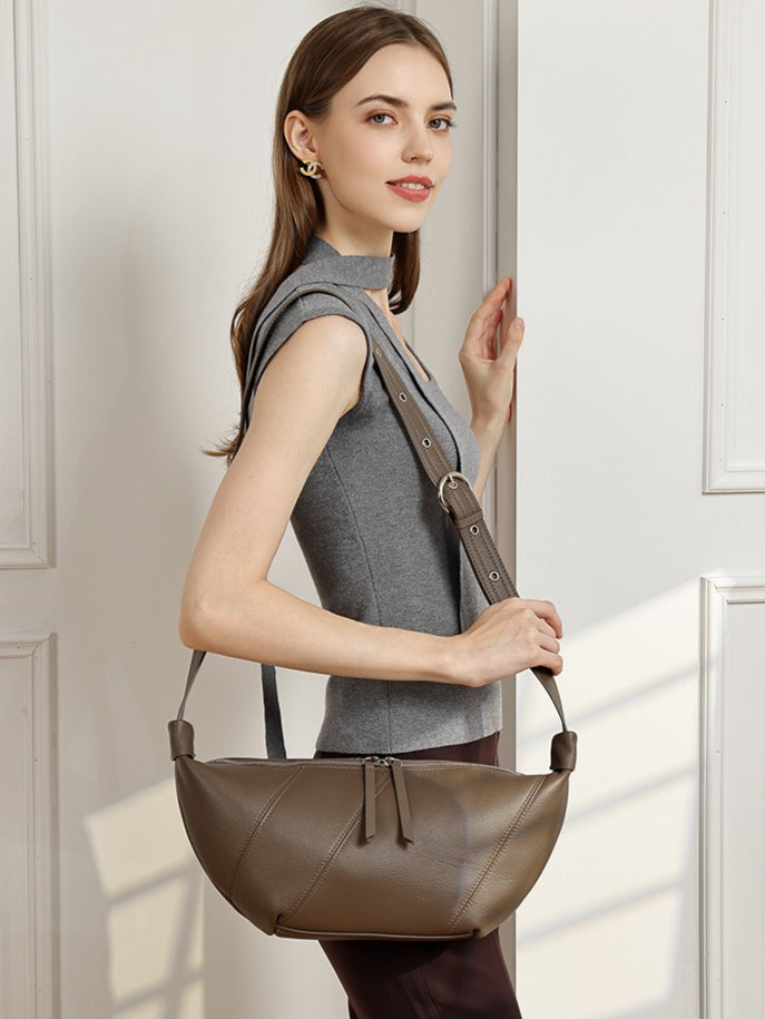 Women's TC Cowhide Soft Dumpling Bag with Adjustable Strap