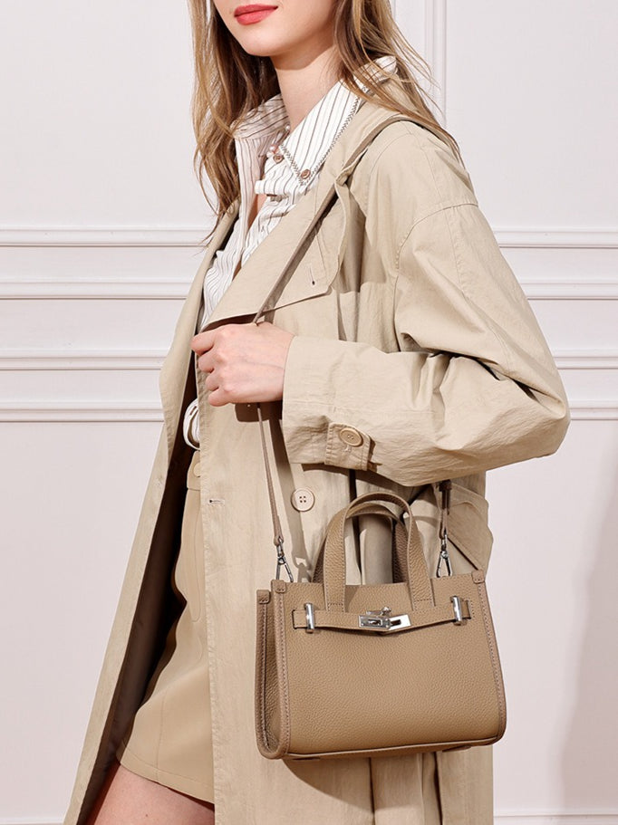 Women's Pebbled Cowhide Kelly Bag with Metal Turn-Lock