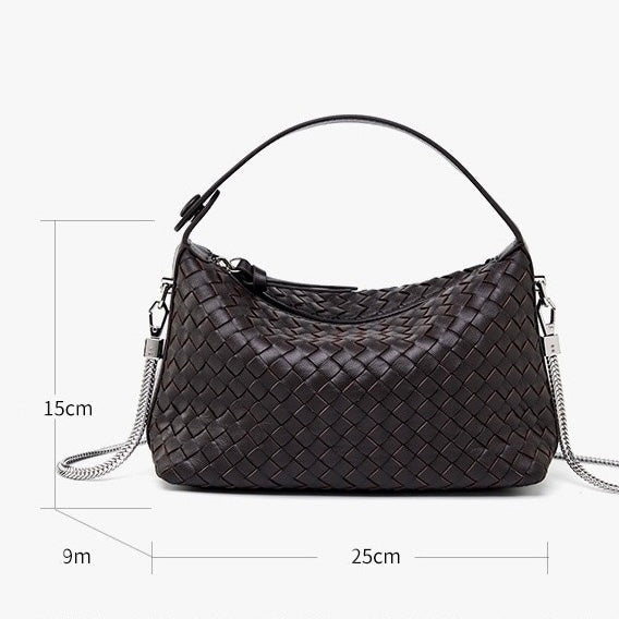 Women's Genuine Sheepskin Leather Woven Dumpling Clutch Bag with Chain Strap