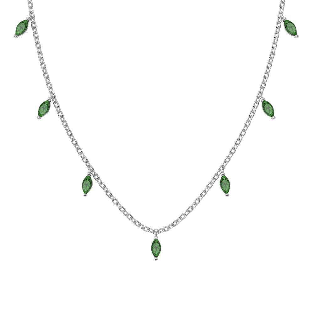 S925 Sterling Silver Marquise CZ Pendant Necklace Blue White Green