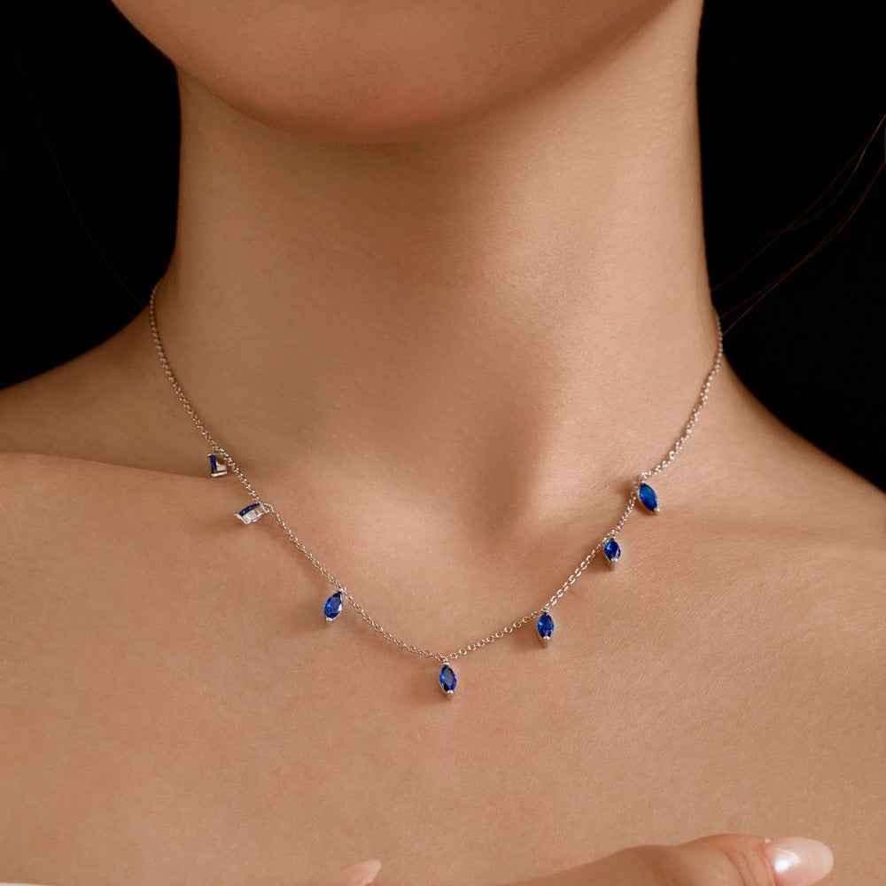 S925 Sterling Silver Marquise CZ Pendant Necklace Blue White Green