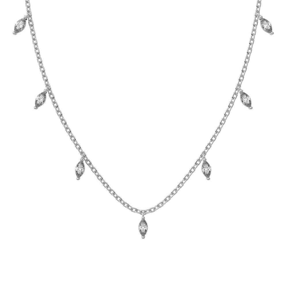 S925 Sterling Silver Marquise CZ Pendant Necklace Blue White Green