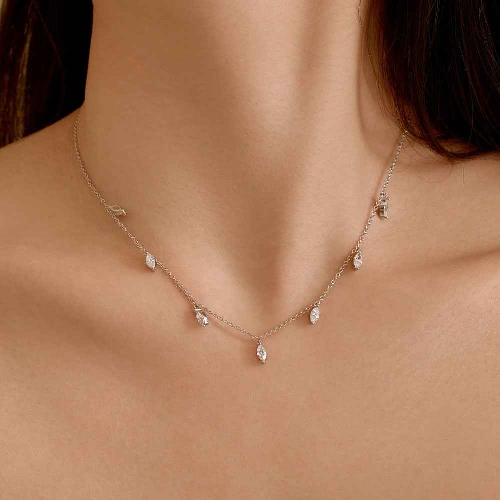 S925 Sterling Silver Marquise CZ Pendant Necklace Blue White Green