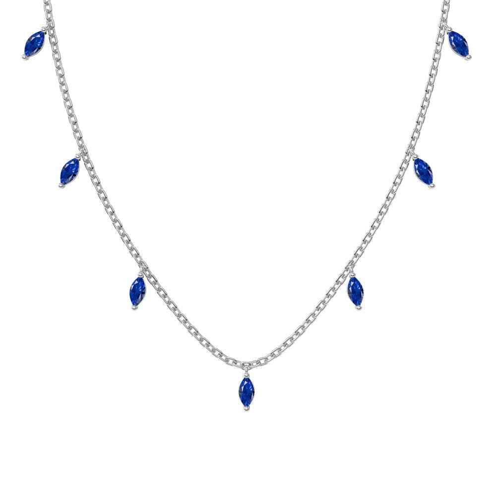 S925 Sterling Silver Marquise CZ Pendant Necklace Blue White Green