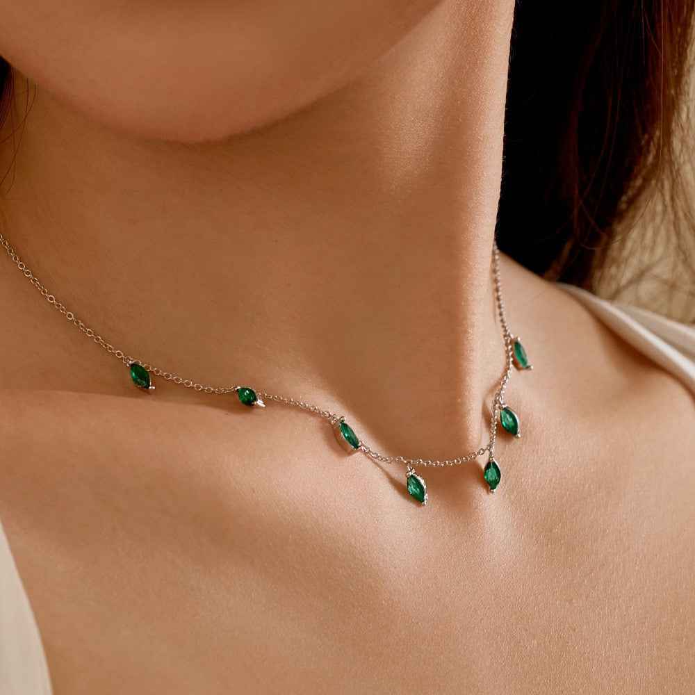S925 Sterling Silver Marquise CZ Pendant Necklace Blue White Green