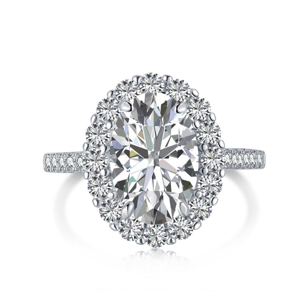 S925 Sterling Silver Oval CZ Halo Ring Elegant Princess Design