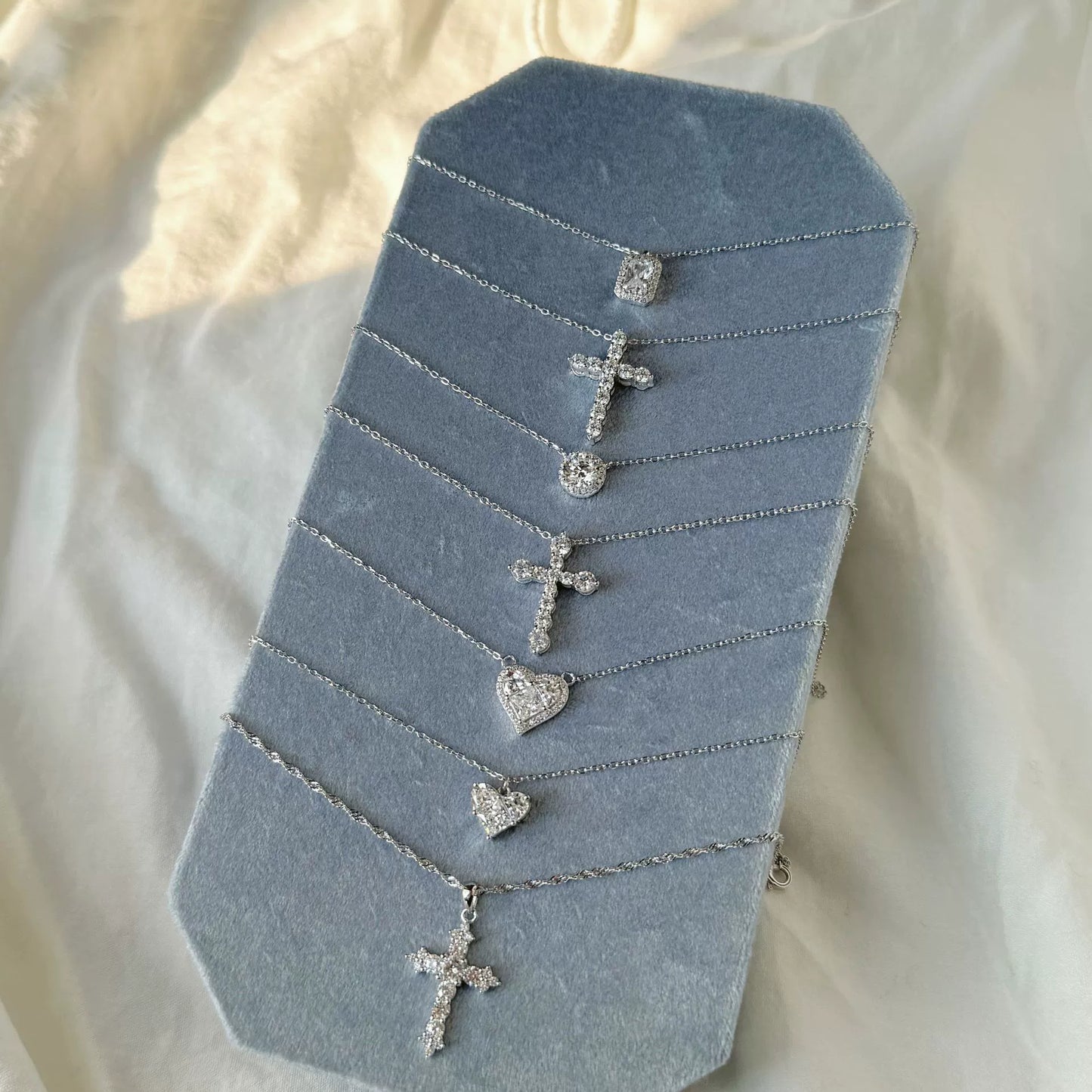 S925 Sterling Silver Heart Cross Geometric Pendant Necklace Collection