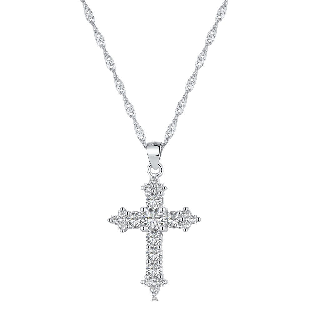 S925 Sterling Silver Heart Cross Geometric Pendant Necklace Collection