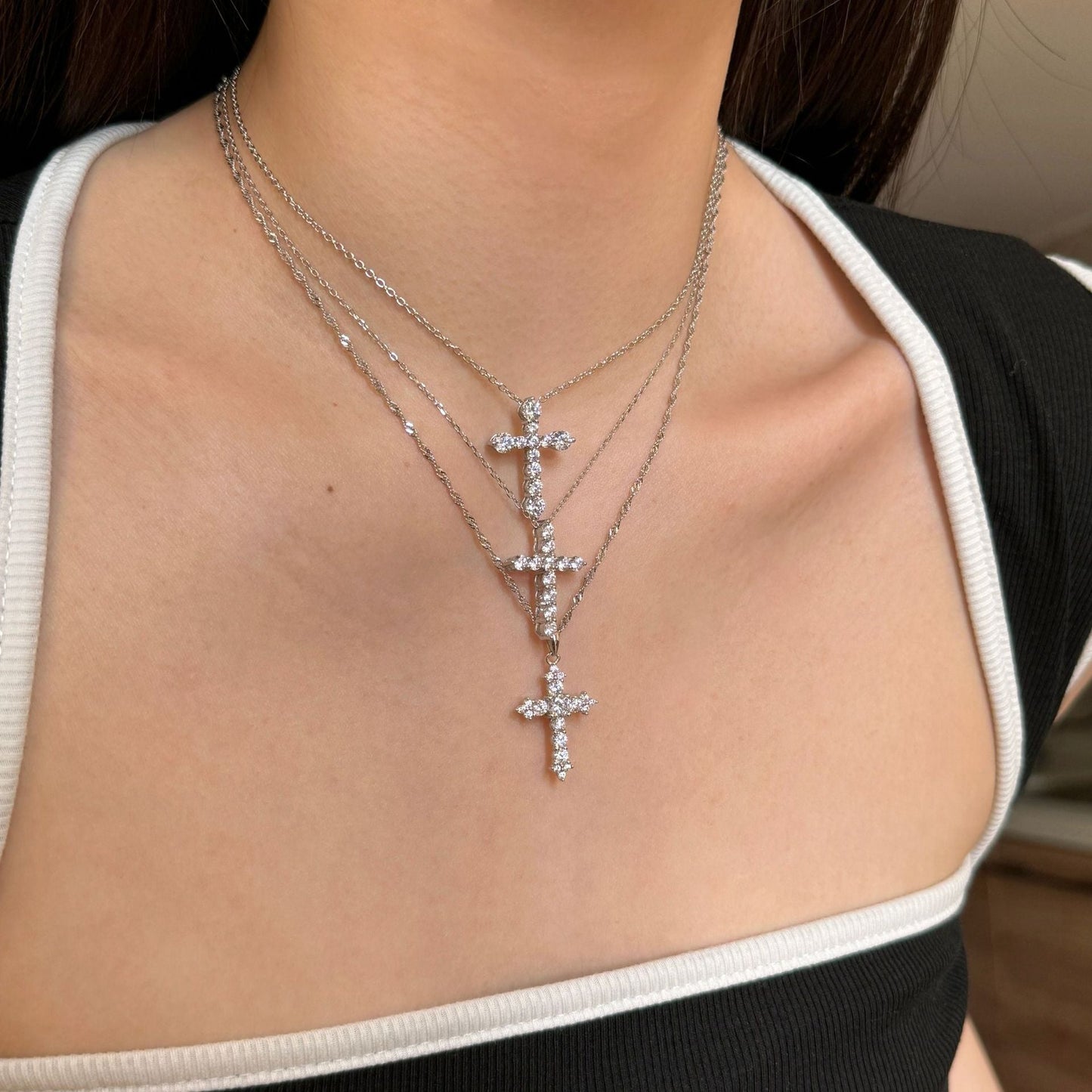 S925 Sterling Silver Heart Cross Geometric Pendant Necklace Collection