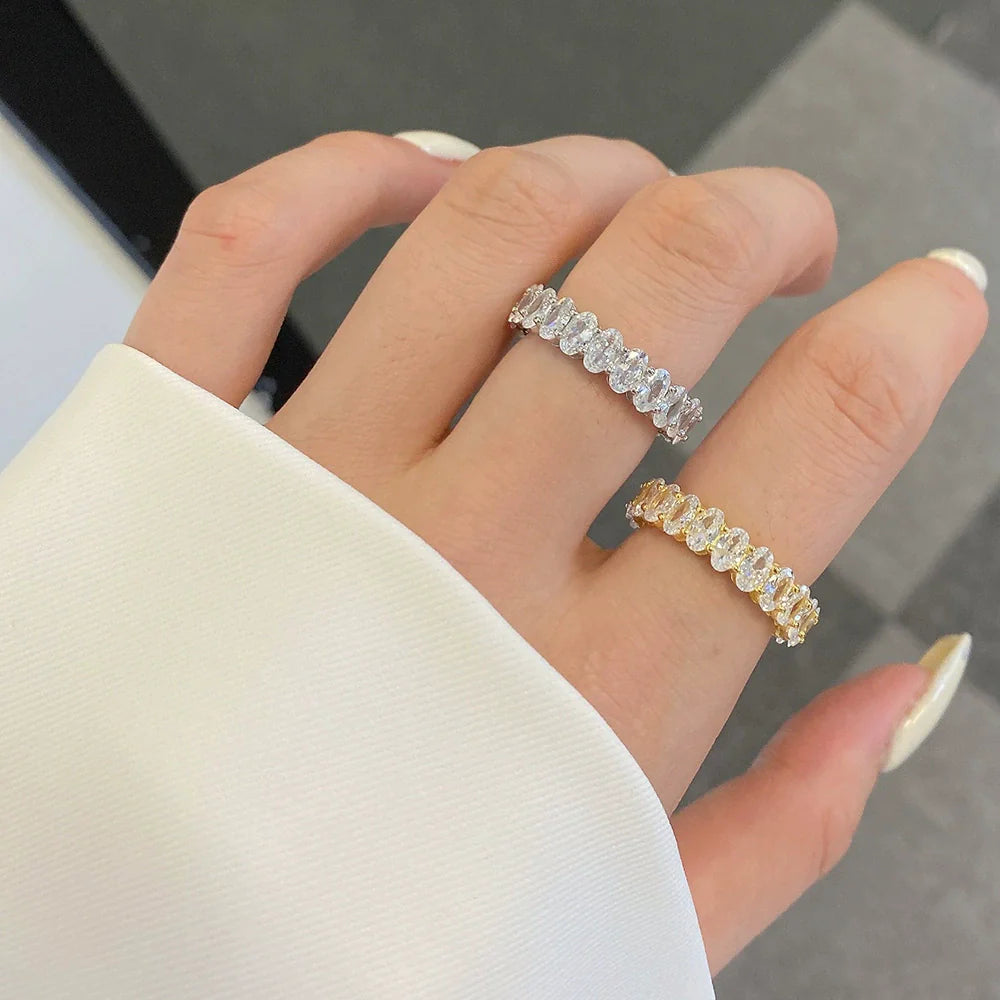 S925 Sterling Silver Oval Lace CZ Ring Gold Plated Adjustable