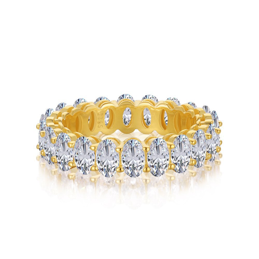 S925 Sterling Silver Oval Lace CZ Ring Gold Plated Adjustable