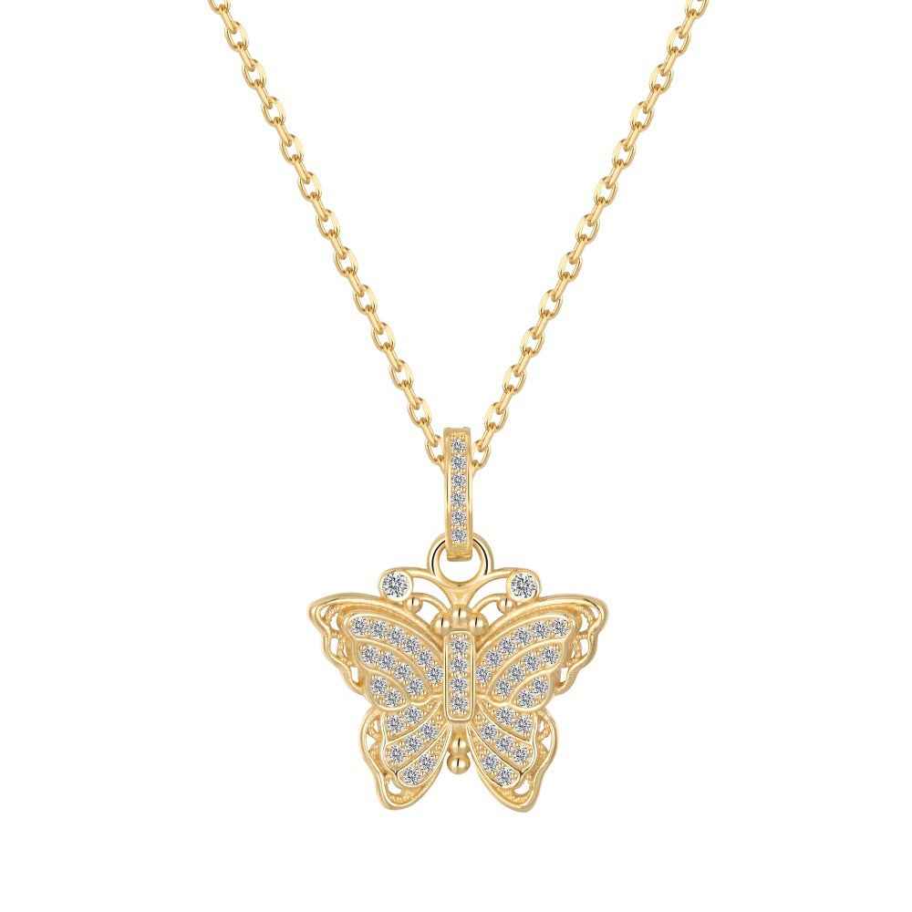 S925 Sterling Silver Vintage Butterfly CZ Necklace Gold Finish Adjustable