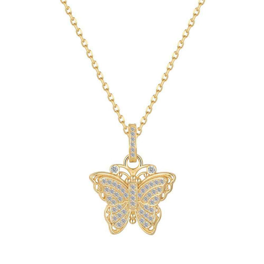 S925 Sterling Silver Vintage Butterfly CZ Necklace Gold Finish Adjustable