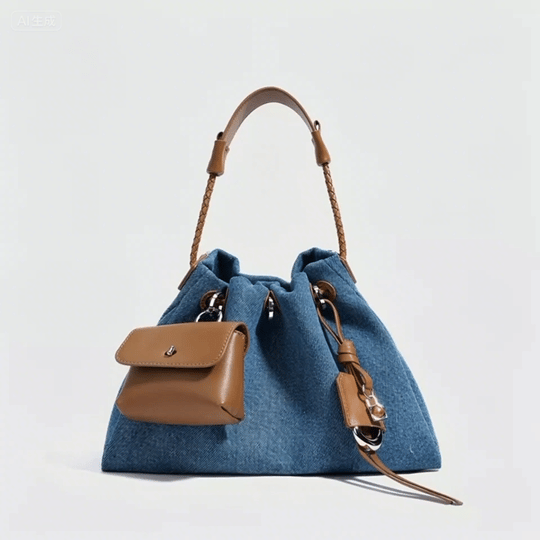 Women's Genuine Leather Denim Patchwork Hobo Shoulder Bag