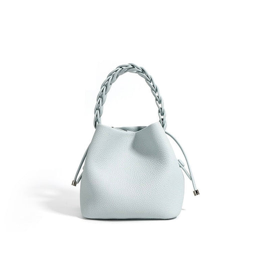 Women's Genuine Leather Bucket Bag with Drawstring Closure and Crossbody Strap