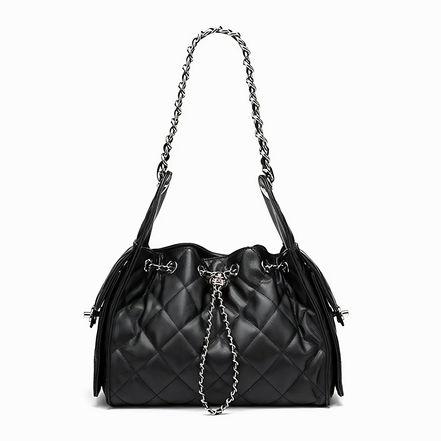 Women's Genuine Leather Quilted Bucket Shoulder Crossbody Bag