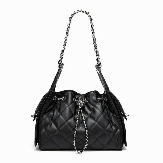 Women's Genuine Leather Quilted Bucket Shoulder Crossbody Bag