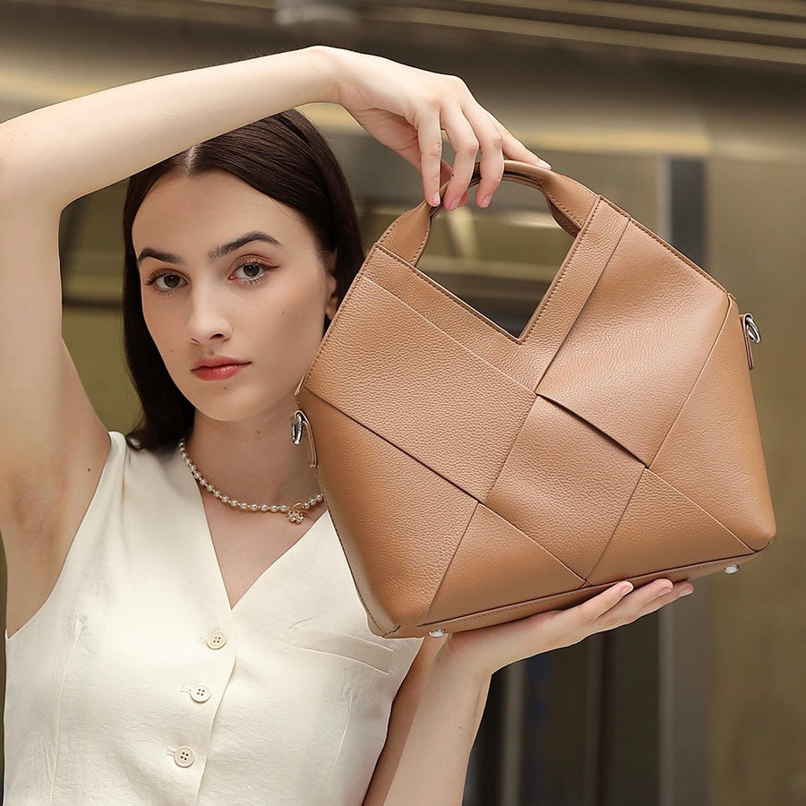 Women's Genuine Leather Woven Top Handle Handbag