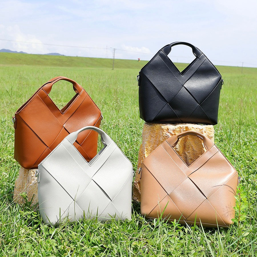 Women's Genuine Leather Woven Top Handle Handbag