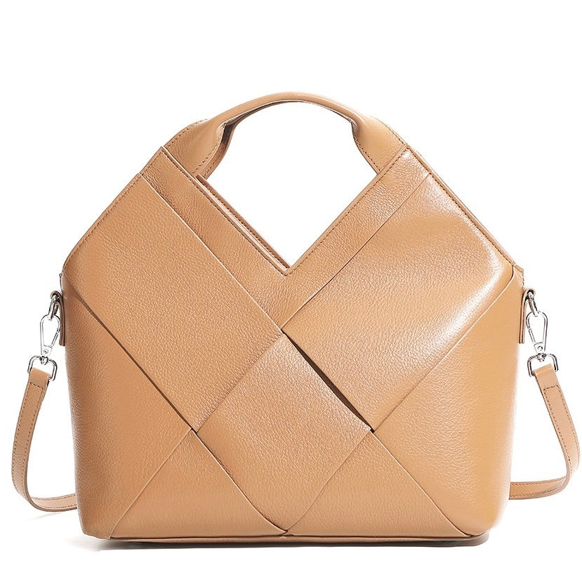 Women's Genuine Leather Woven Top Handle Handbag