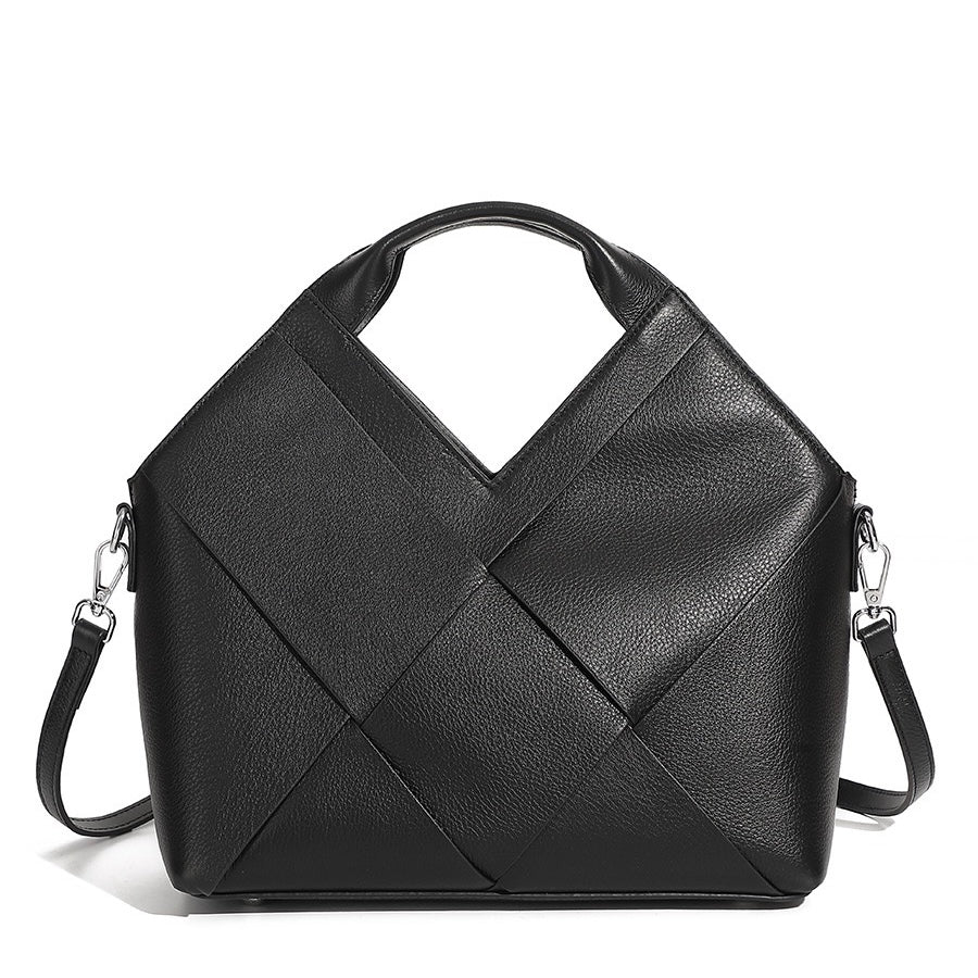 Women's Genuine Leather Woven Top Handle Handbag
