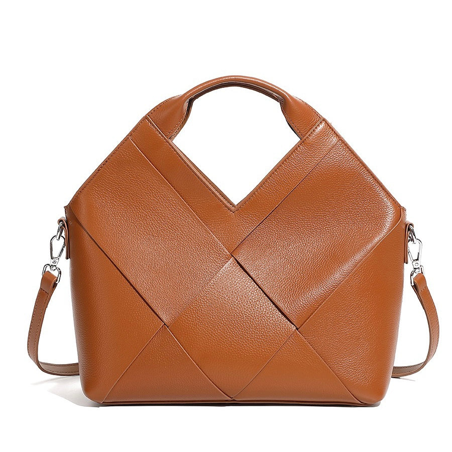 Women's Genuine Leather Woven Top Handle Handbag