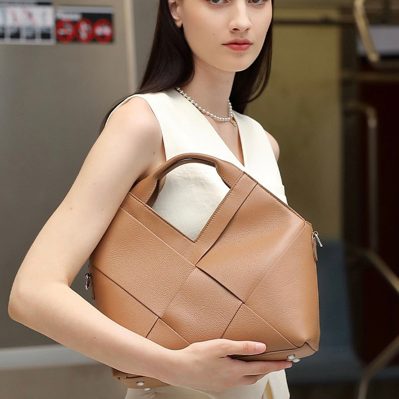 Women's Genuine Leather Woven Top Handle Handbag
