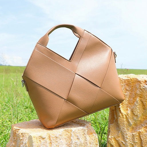 Women's Genuine Leather Woven Top Handle Handbag