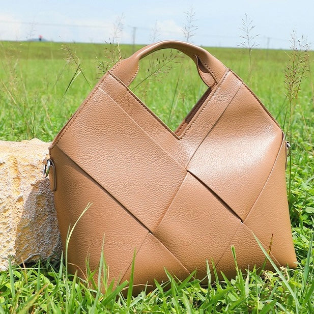 Women's Genuine Leather Woven Top Handle Handbag