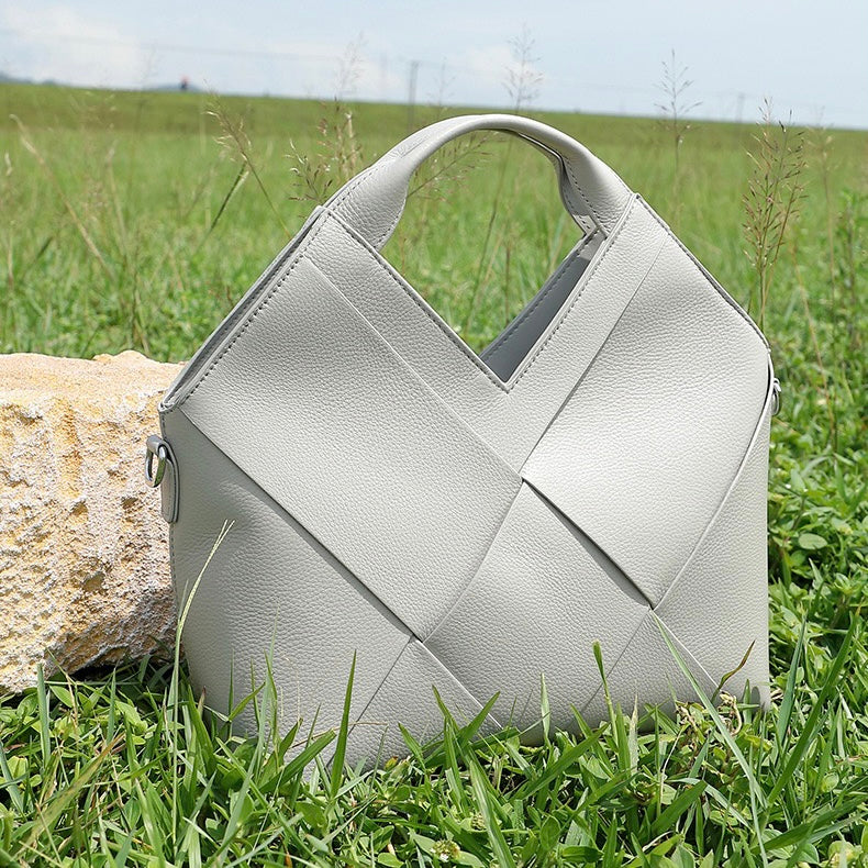 Women's Genuine Leather Woven Top Handle Handbag