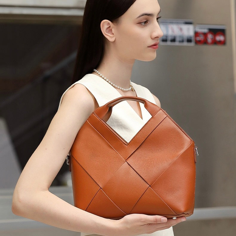 Women's Genuine Leather Woven Top Handle Handbag