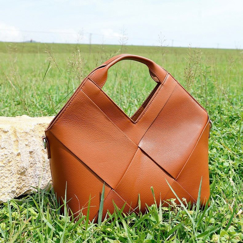 Women's Genuine Leather Woven Top Handle Handbag