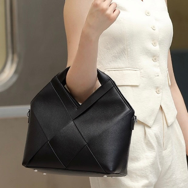 Women's Genuine Leather Woven Top Handle Handbag