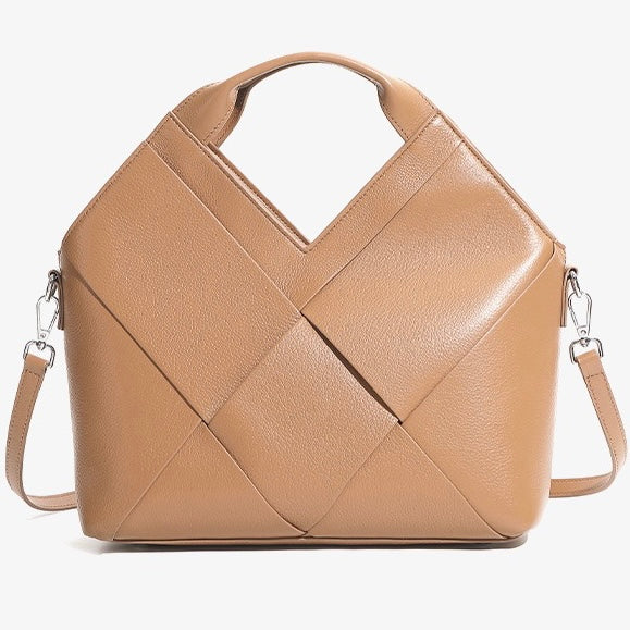 Women's Genuine Leather Woven Top Handle Handbag