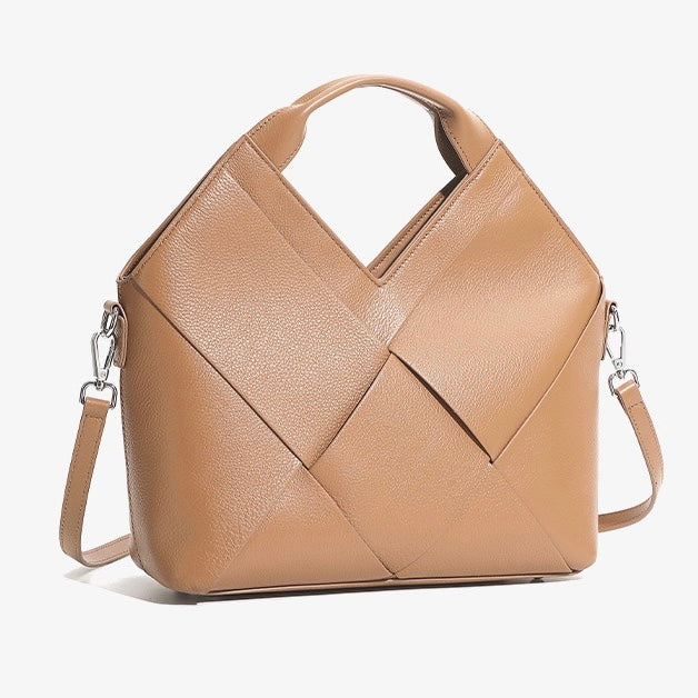 Women's Genuine Leather Woven Top Handle Handbag