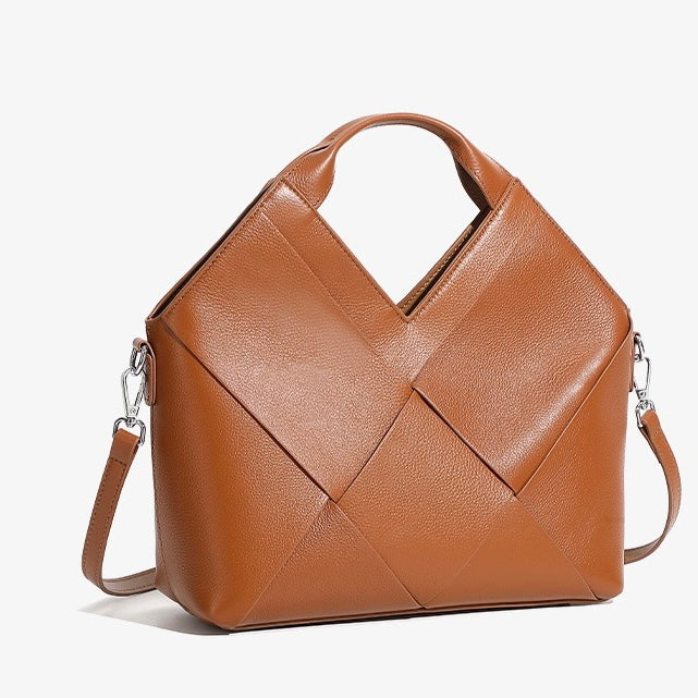 Women's Genuine Leather Woven Top Handle Handbag