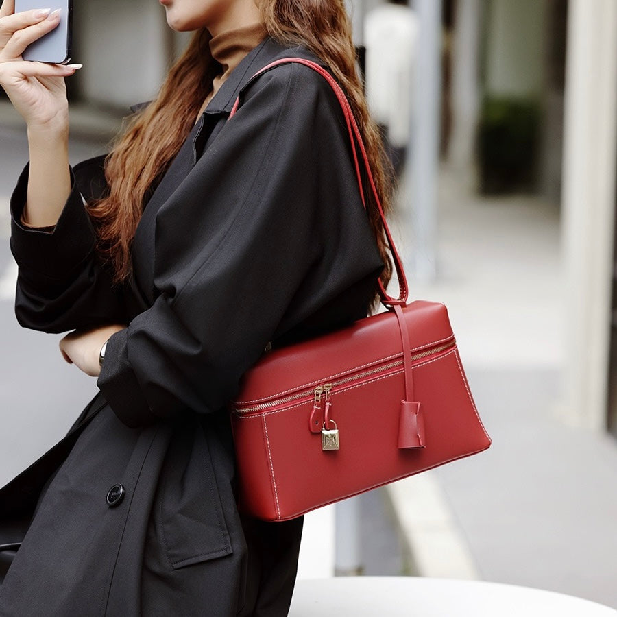 Women's Genuine Leather Crossbody Bucket Bag with Inner Pouch