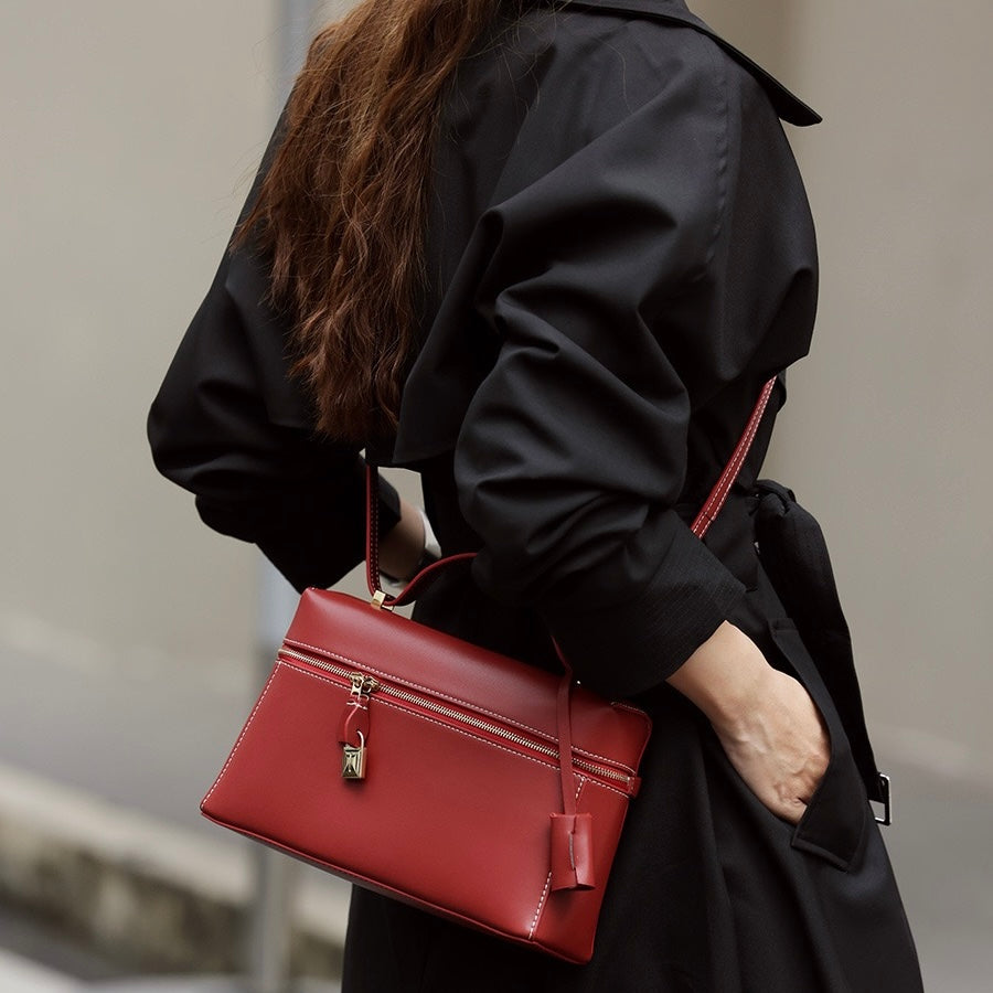 Women's Genuine Leather Crossbody Bucket Bag with Inner Pouch