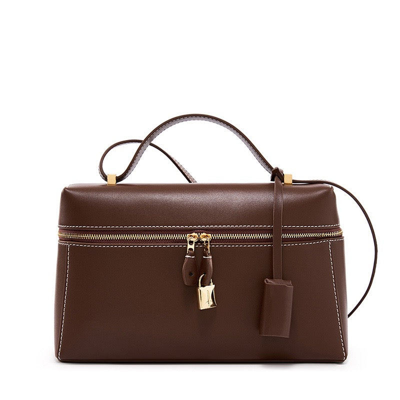 Women's Genuine Leather Crossbody Bucket Bag with Inner Pouch